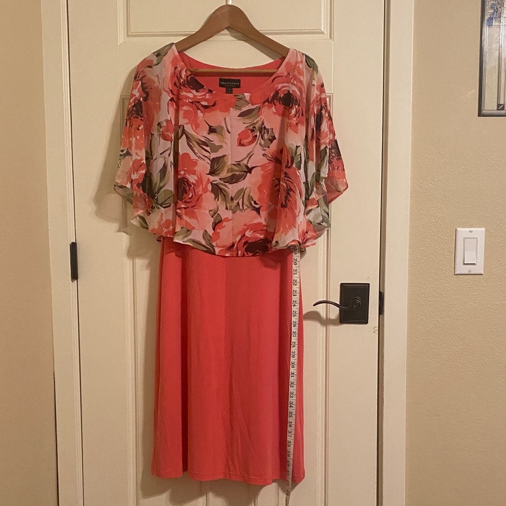 Connected Apparel Coral Floral Popover Sheath Dress